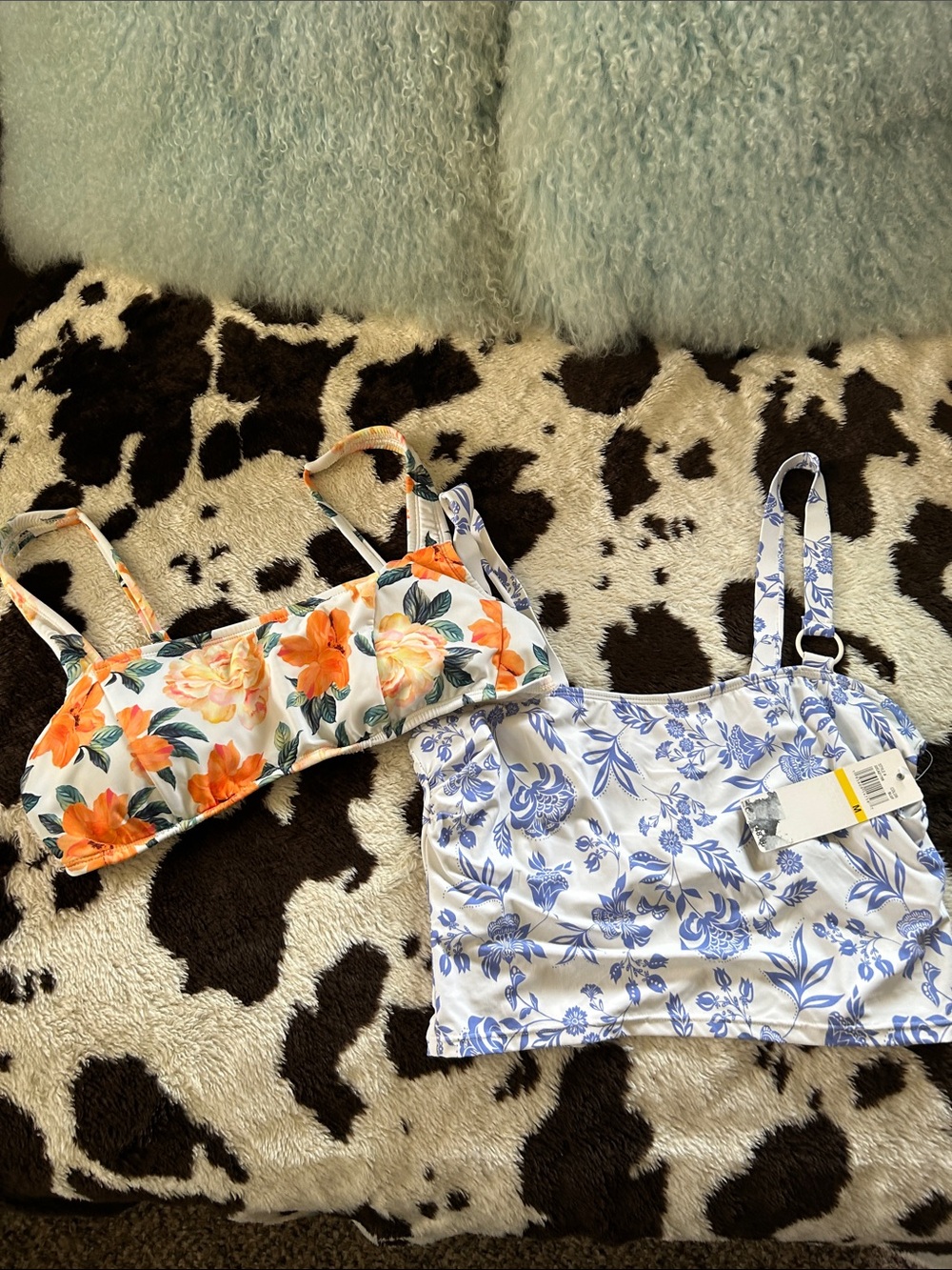 Shade & Shore Floral Crop Tops in Orange/Blue